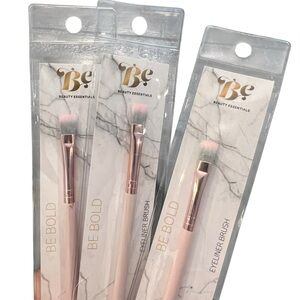 Beauty Essentials Makeup Brush 3 Pc Eyeliner Pink Handle NEW Pink Tipped Bristle